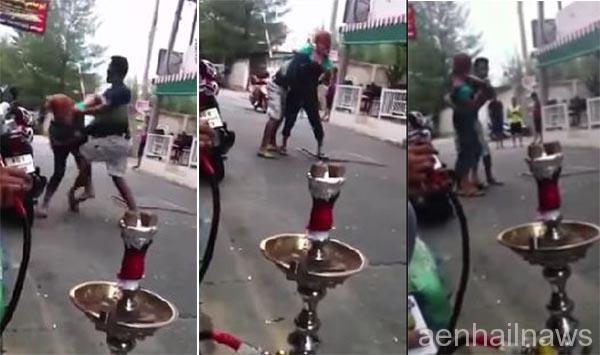 بالفيديو: مشاجرة عنيفة بين شاب كويتي وفتاة تايلندية في طريق عام